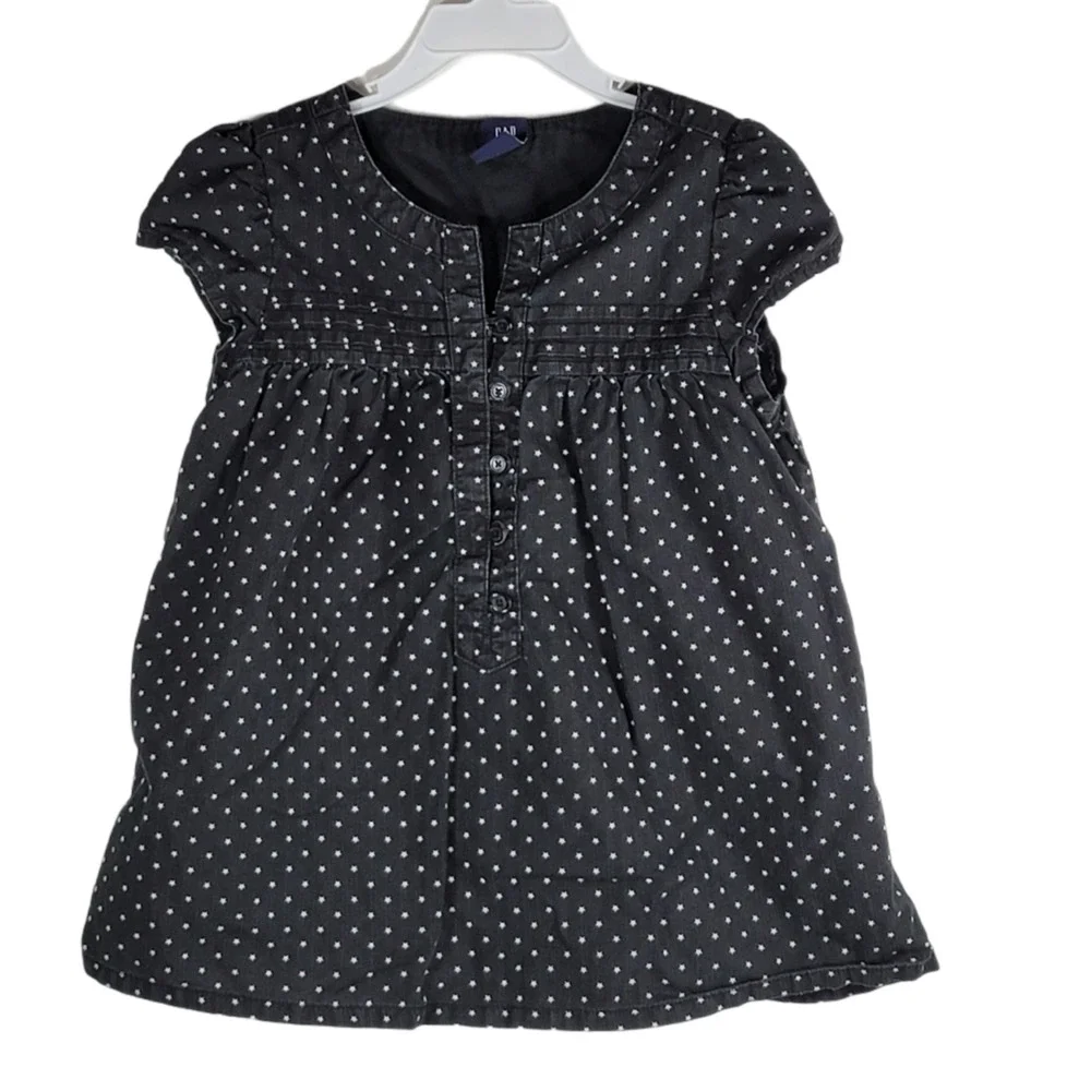GAP Kids Starry Night Shirt Girls Size S (6-7) Black White Cotton Button Accents
